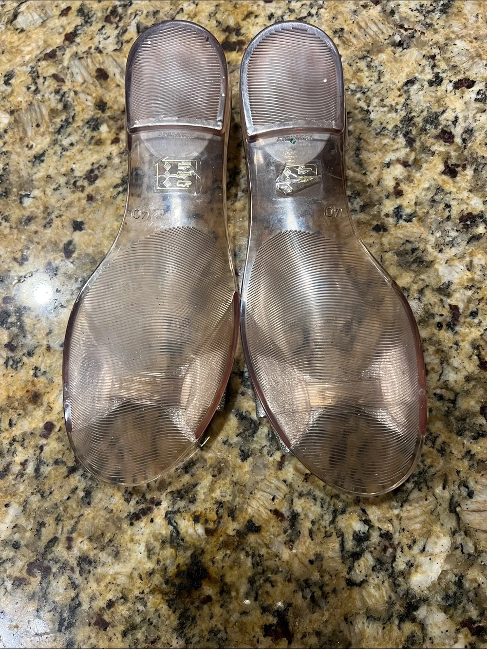 Stuart Weitzman Clear Jelly Sandals with Silver Glitter Bow